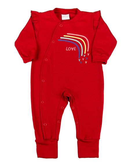 Macacão Bebê Longo Cotton Bordado Love - Vermelho M