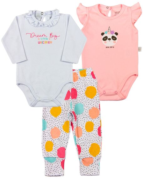 Kit Body e Culote Bebê Suedine Estampado Dream Big Unicorn - Rosa RN