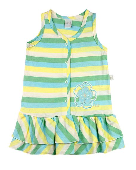 Vestido Infantil Meia Malha Listrada Bordado Florzinha - Verde 2