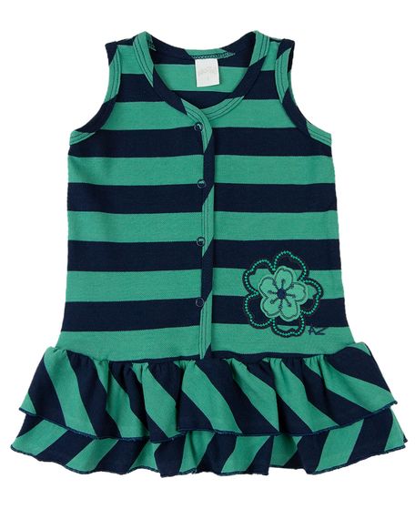 Vestido Infantil Piquet Listrado Bordado Florzinha - Marinho 2