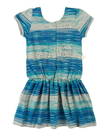 Vestido Infantil Malha Mescla Estampada Strass - Turquesa 5