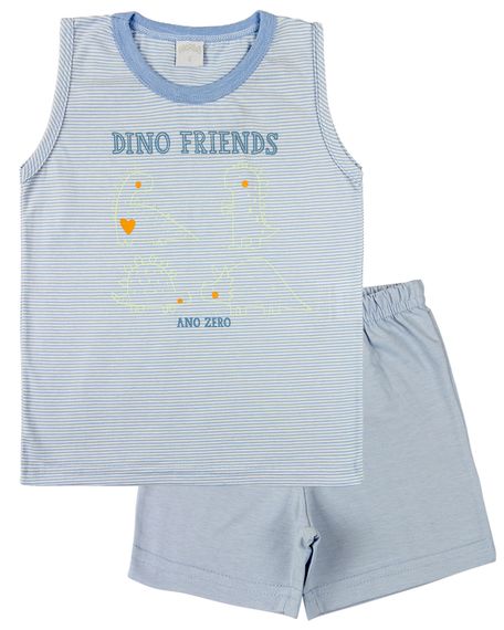 Pijama Infantil Menino Malha Listrada Estampa Refletiva Dino Friends - Azul 3