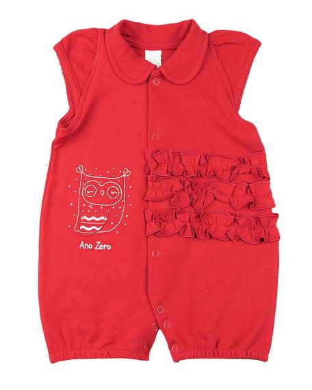 Macacão de Bebê Piquet Superconfort Corujinha - Vermelho P