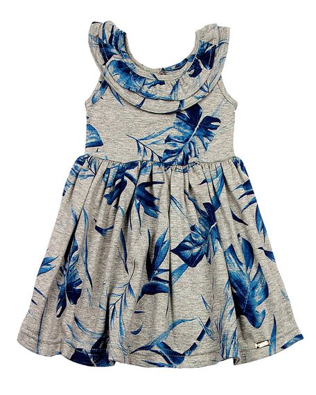 Vestido Infantil Malha Mescla Folhagem  - Azul 3