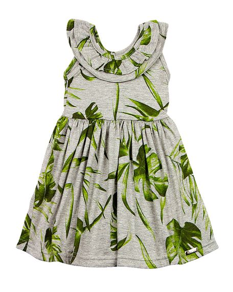 Vestido Infantil Malha Mescla Folhagem  - Verde 1
