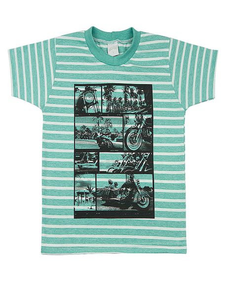 Camiseta Infantil Malha Listrada Cool Motos - Verde 1