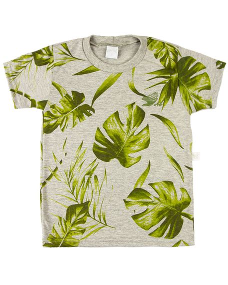 Camiseta Infantil Malha Mescla Estampada Folhagem - Verde 2