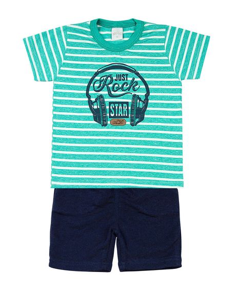 Conjunto Malha Listrada Cool e Moletinho Just Rock - Verde M