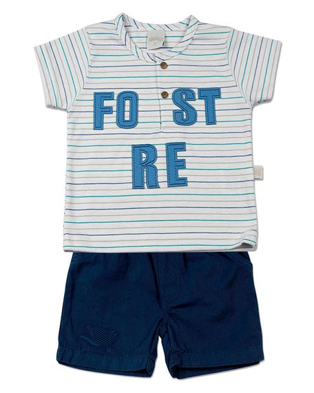 Conjunto Bebê Suedine Listrado Playfull Forest - Azul P