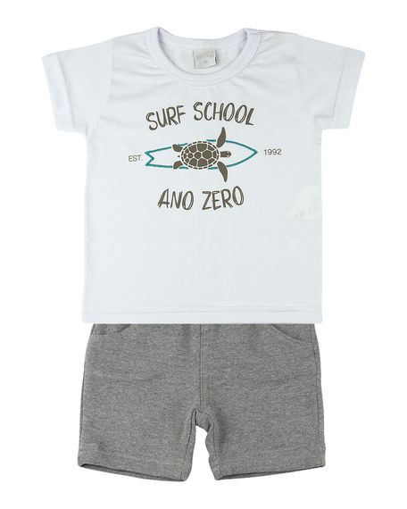 Conjunto Meia Malha e Moletinho Surf School - Branco G