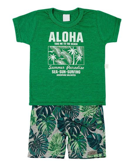 Conjunto Bebê Malha Deep Mescla e Moletinho Aloha - Verde P