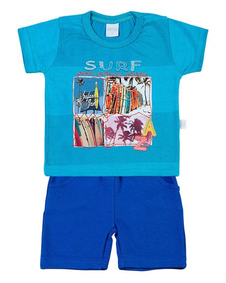 Conjunto Bebê Malha Rapport Spot Plash e Moletinho Surf long Beach - Turquesa M