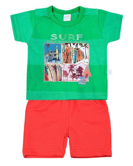 Conjunto Bebê Malha Rapport Spot Plash e Moletinho Surf long Beach - Verde M