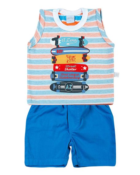 Conjunto Bebê Malha Listrada Sunset Skater e Tela Paper - Turquesa P