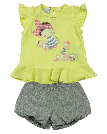 Conjunto Bebê Cotton Stone Menina com Lacinho - Amarelo P