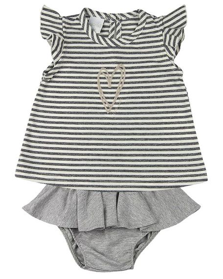 Conjunto Bebê Malha Listrada Crisp Coração e Shorts-Saia em Cotton - Grafite P