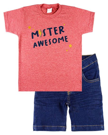 Conjunto Infantil Menino Malhão Vintage Vellutato e Índigo Stone Washed Mister Awesome - Vermelho 1