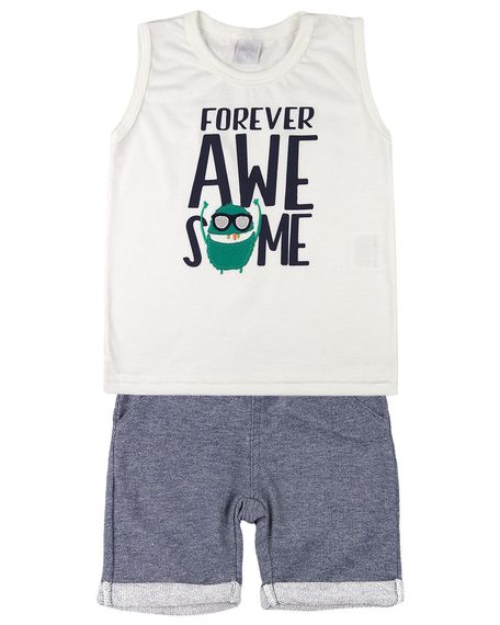 Conjunto Infantil Menino Meia Malha e Moletom Fleece Forever Awesome - Natural 3