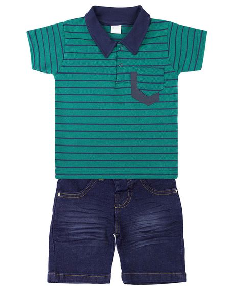 Conjunto Infantil Camiseta Malha House Of Cards com Gola e Bermuda Índigo - Verde 1