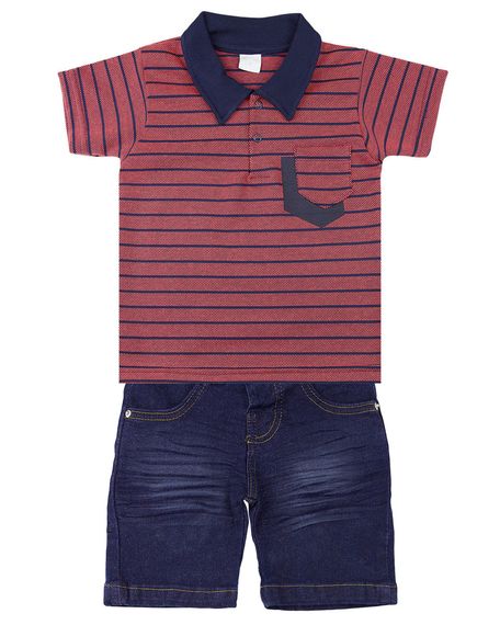 Conjunto Infantil Camiseta Malha House Of Cards com Gola e Bermuda Índigo - Laranja 1