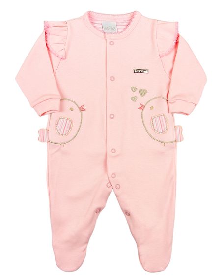 Macacão Bebê Suedine 2 Passarinhos - Rosa G