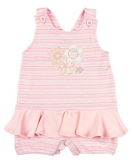 Macacão Bebê Suedine Listrado Bordado 3 Flores - Rosa P