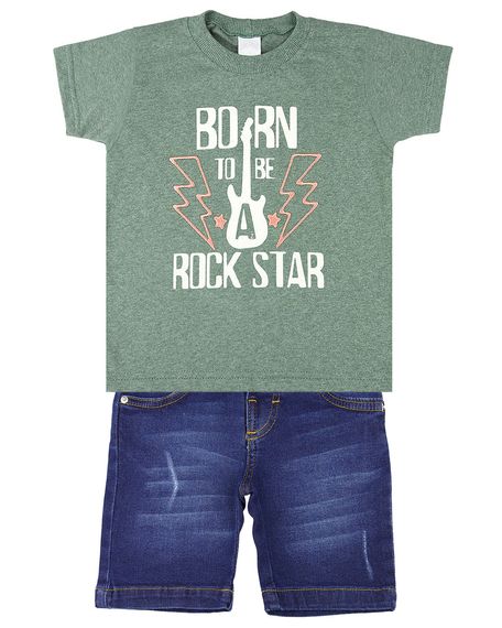 Conjunto Infantil Menino Malha Colorê Soft Touch e Indigo Stone Washed Rock Star - Verde 2