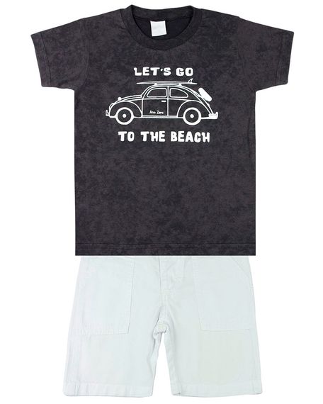 Conjunto Infantil Menino Malha Laserwash e Tela Lets Go To The Beach - Preto 3