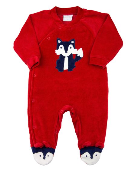 Macacão Bebê Plush Liso e Plush Cotelê Raposinha - Vermelho M
