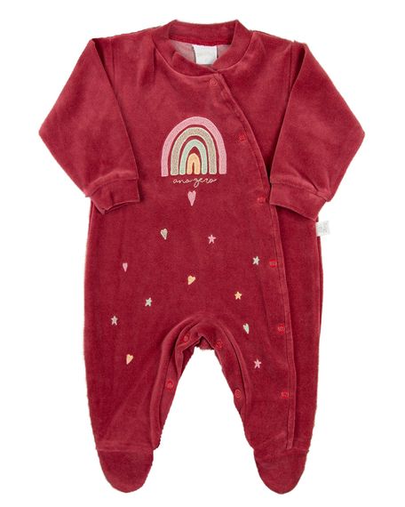 Macacao Bebe Plush Menina Bordado Arco Íris - Bordo RN