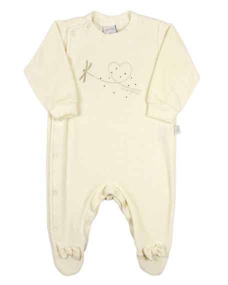 Macacao Bebe Plush Menina Bordado Libélula - Natural RN