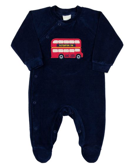 Macacao Bebe Plush Menino Bordado Ônibus - Marinho M