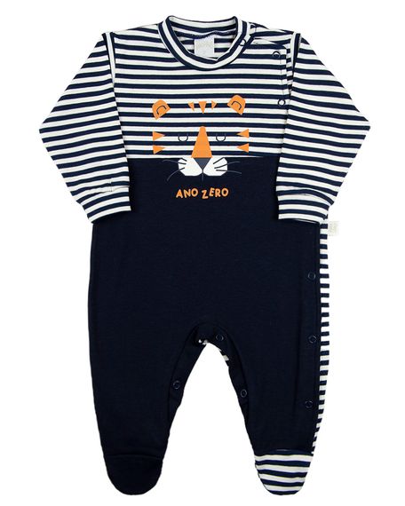 Macacao Bebe Menino Cotton Listrado Silk Tigre - Marinho M