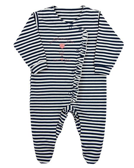 Macacao Bebe Menina Cotton Listrado Bordado Tulipa - Marinho G