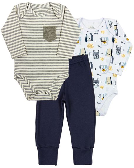 Kit Body e Calça Culote Bebê Cotton e Suedine Estampado Cachorrinhos - Marinho 3