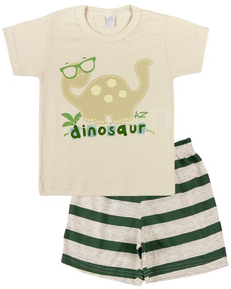 Pijama Infantil Menino Meia Malha e Malha Listrada Silk Refletivo Dinosaur - Mescla 4