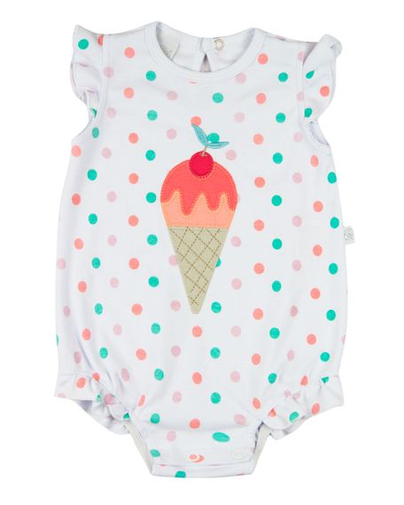 Macacão Bebê Menina Verão Suedine Estampado com Bordados Aplicados de Sorvete - Rosa G