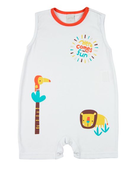 Macacão Bebê Menino Verão Sem Mangas Cotton Silk Screen Leão e Tucano - Branco M