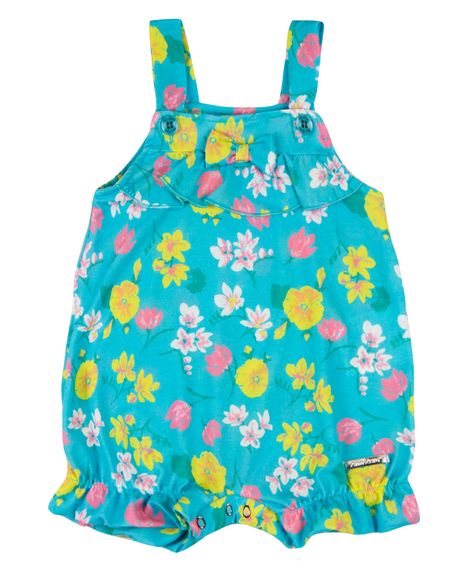 Macacão Bebê Menina Verão Sem Mangas Microfibra Estampada Floral - Turquesa M