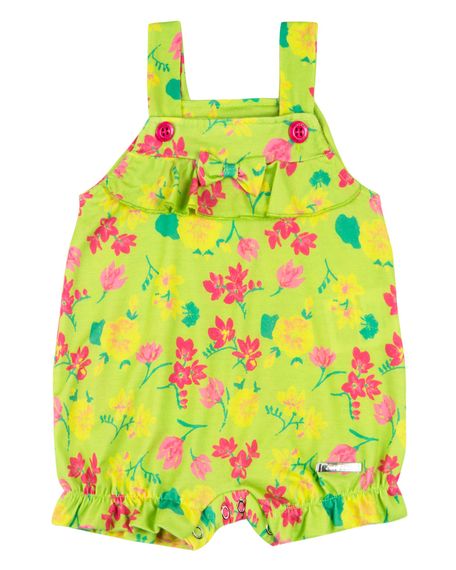 Macacão Bebê Menina Verão Sem Mangas Microfibra Estampada Floral - Verde G