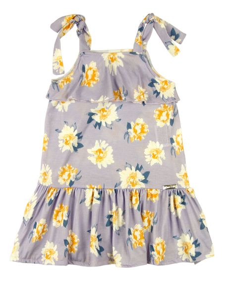 Vestido Infantil Verão Sem Mangas Microfibra Estampa Digital Floral - Lilas 4