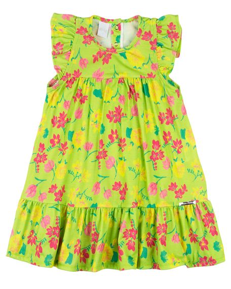 Vestido Infantil Verão Manga Cavada Microfibra Estampa Digital Floral - Verde GG