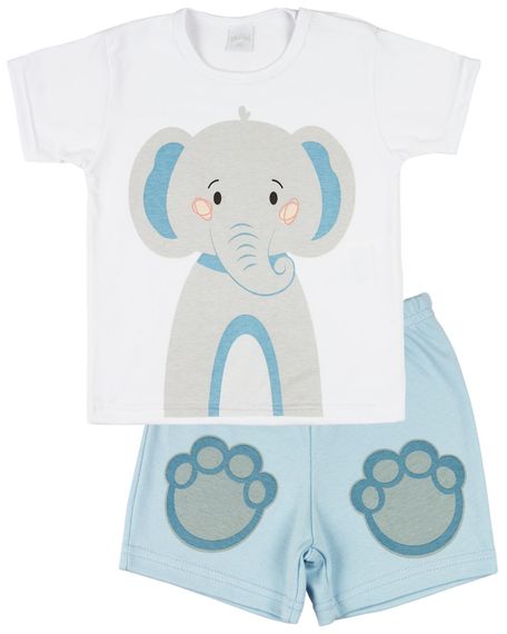 Pijama Curto Menino Infantil 10 Meses a 4 Anos Cotton Fino Verão Manga Curta Bichinhos - Azul 4