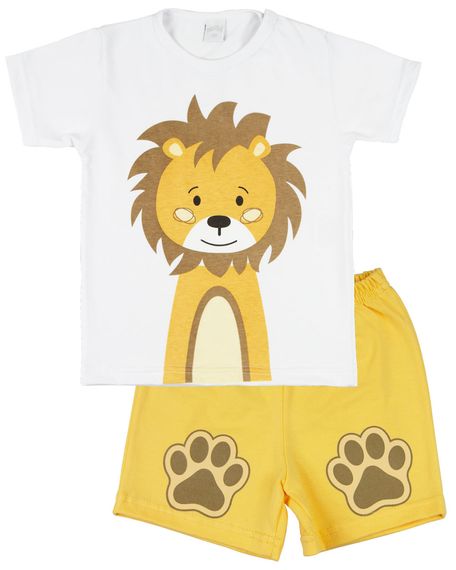 Pijama Curto Menino Infantil 10 Meses a 4 Anos Cotton Fino Verão Manga Curta Bichinhos - Amarelo 2