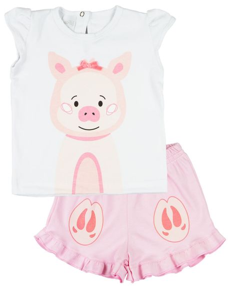 Pijama Curto Menina Infantil 10 Meses a 4 Anos Cotton Fino Verão Manga Curta Bichinhos - Rosa 4