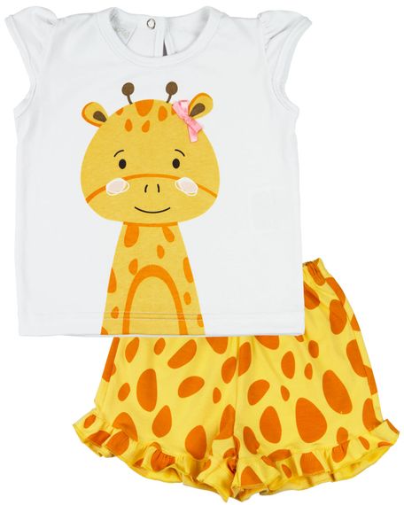 Pijama Curto Menina Infantil 10 Meses a 4 Anos Cotton Fino Verão Manga Curta Bichinhos - Amarelo 2