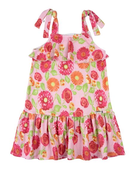 Vestido Infantil Verão Sem Mangas Microfibra Estampa Digital Floral - Rosa GG
