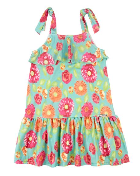 Vestido Infantil Verão Sem Mangas Microfibra Estampa Digital Floral - Verde 4