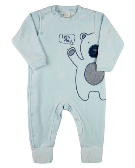 Macacao Bebe Plush Masculino Bordado Ursinho Lets Play - Azul G