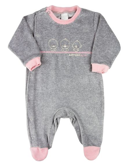 Macacao Bebe Menina Plush com Pezinho Bordado 3 Passaros - Mescla RN